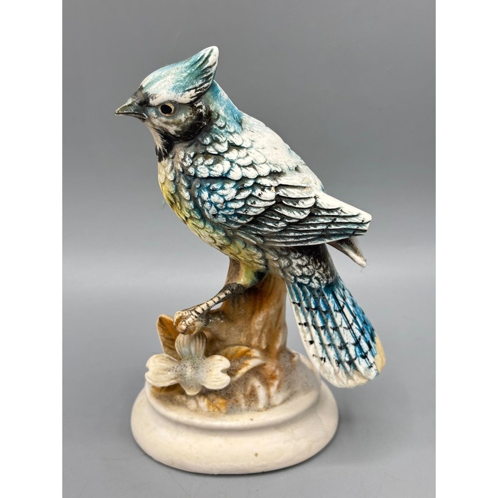 Vintage Blue Jay Bird Figurine‎ Ceramic Perched Tree Branch Decor